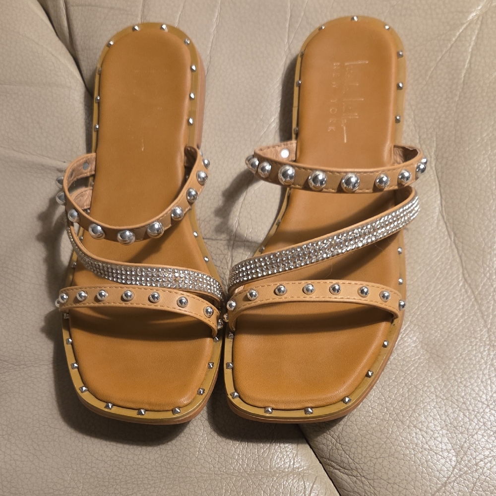 Nicole Miller Tan Sandals with Silver Studs
